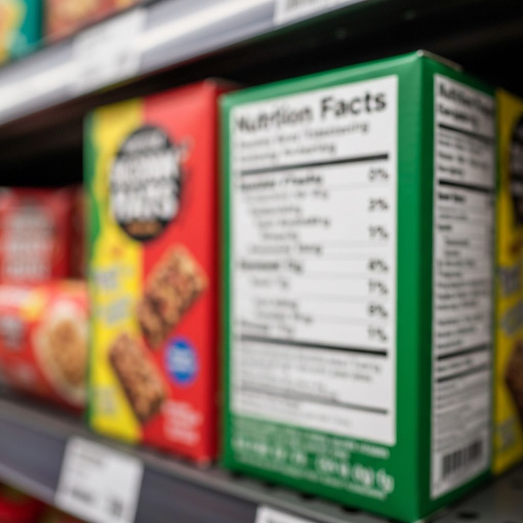 Person reading nutrition facts label while grocery shopping